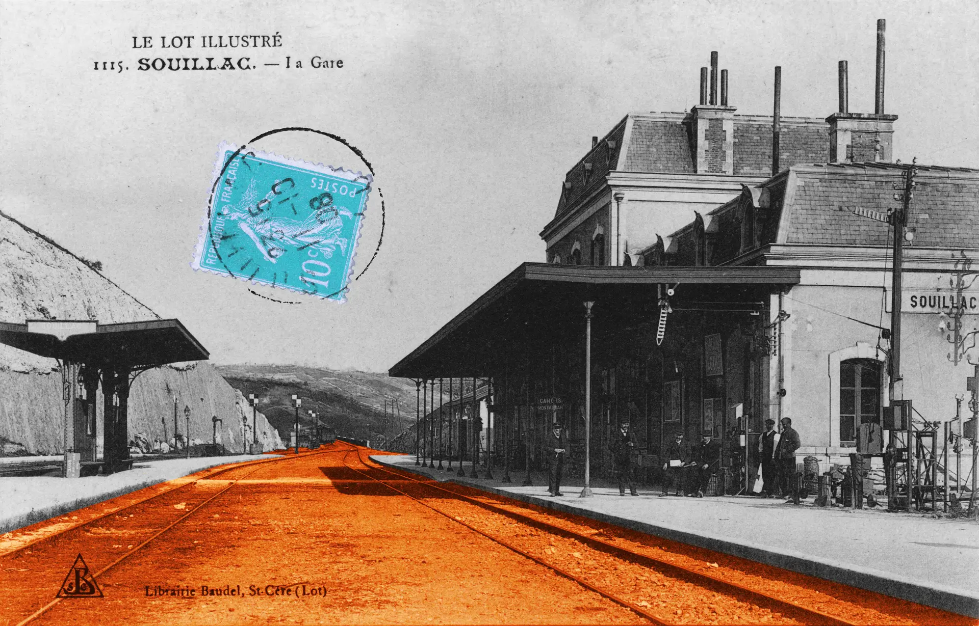 Gare de Souillac en 1908_collection JP MAGNE_colorisée pour Résurgence 2025