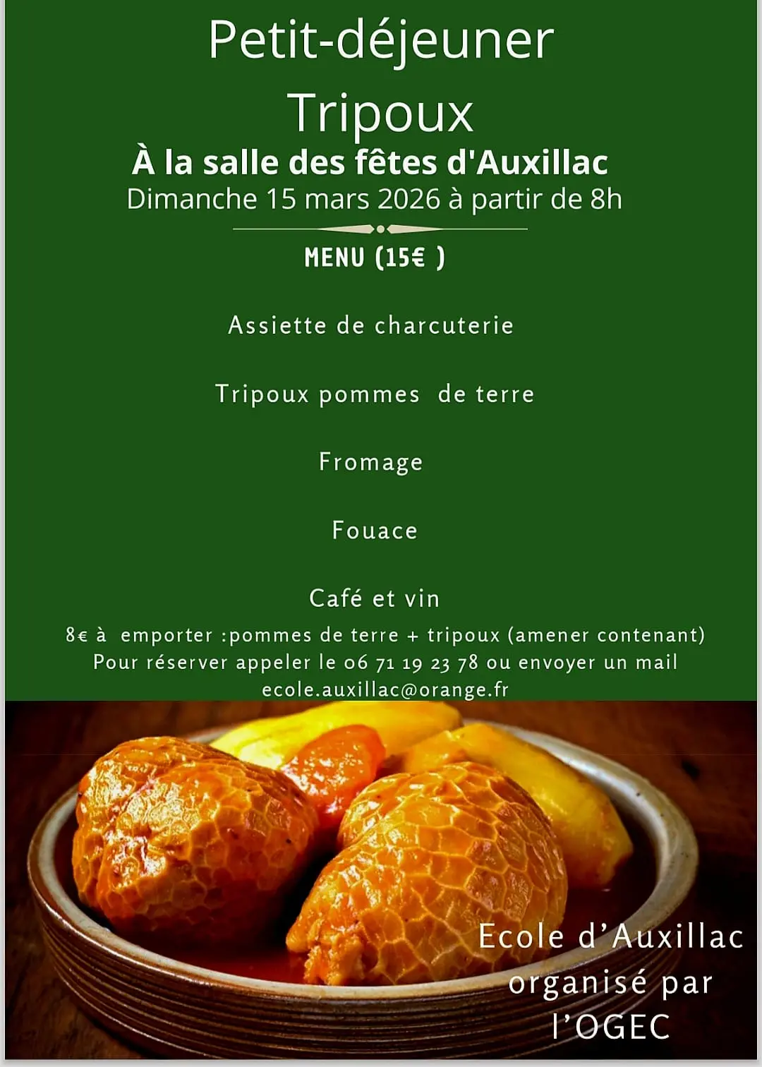 Petit déjeuner aux tripoux à Auxillac