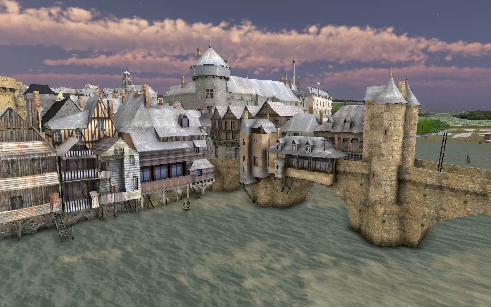 Reconstitution virtuelle du Château et du Vieux Pont en 1753
