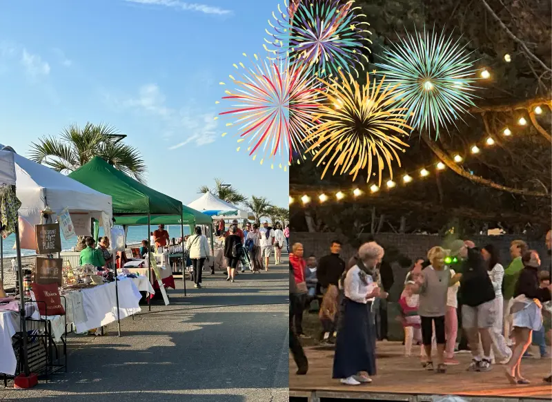 marché nocture et feu d'artifice