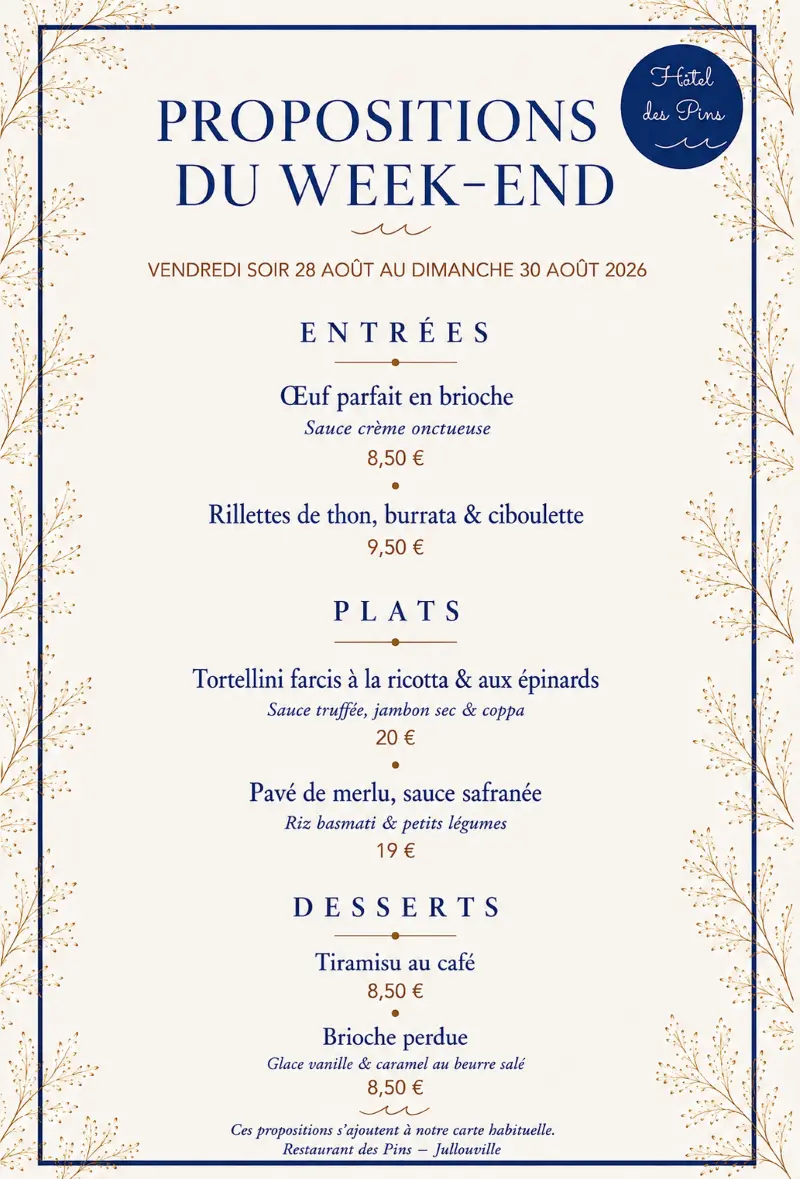 2026 - menu d uweek end