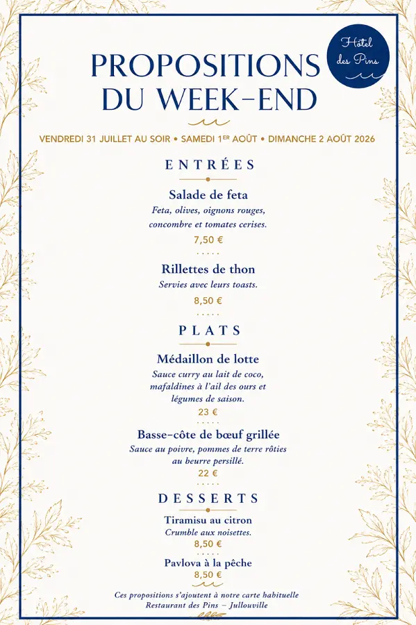2026 - menu hotel des pins