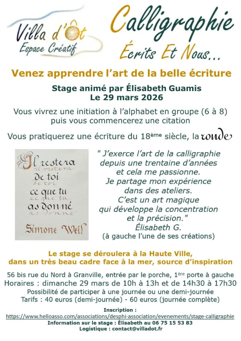 2026 - stage calligraphie Villa d'Ôt
