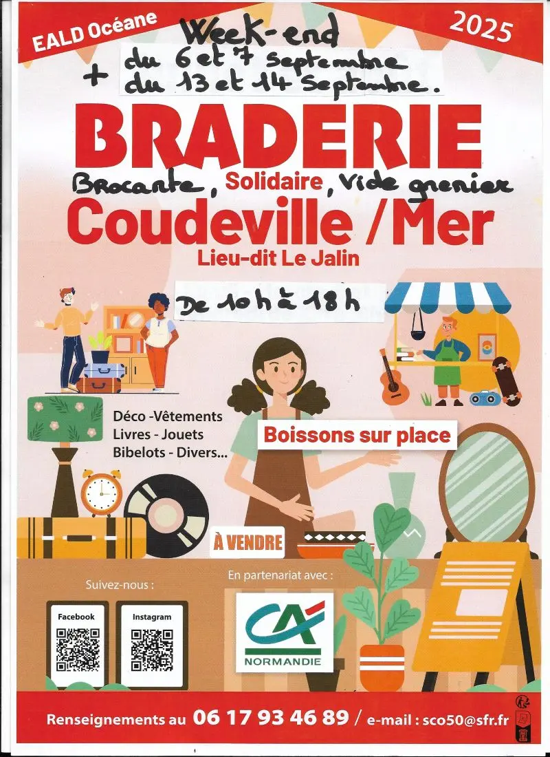 Braderie solidaire Coudeville-sur-mer Ensemble Apaisons Les Douleurs D'Océane septembre 2025