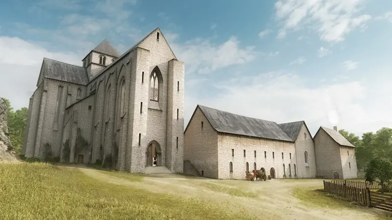 Hambye_Abbaye 3D_Cour_Abbatiale Facade