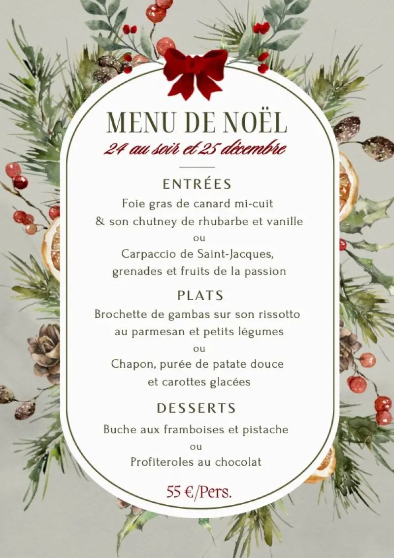 Menu Noël Restaurant les Pins