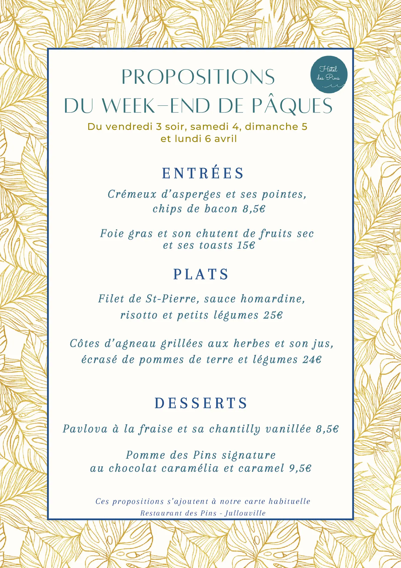 2026 - Menu week-end  Pâques