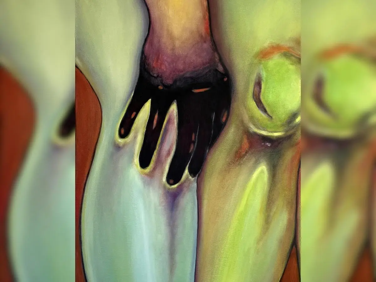 Shuyin Hou, Golden (détail), huile sur toile, 73x54 cm, 2025