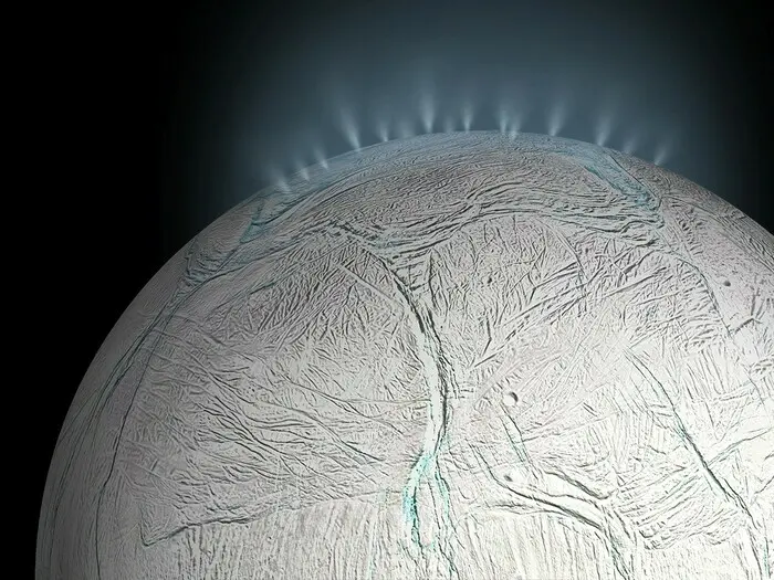 Photographie de geyser sur le satellite de Saturne Encelade