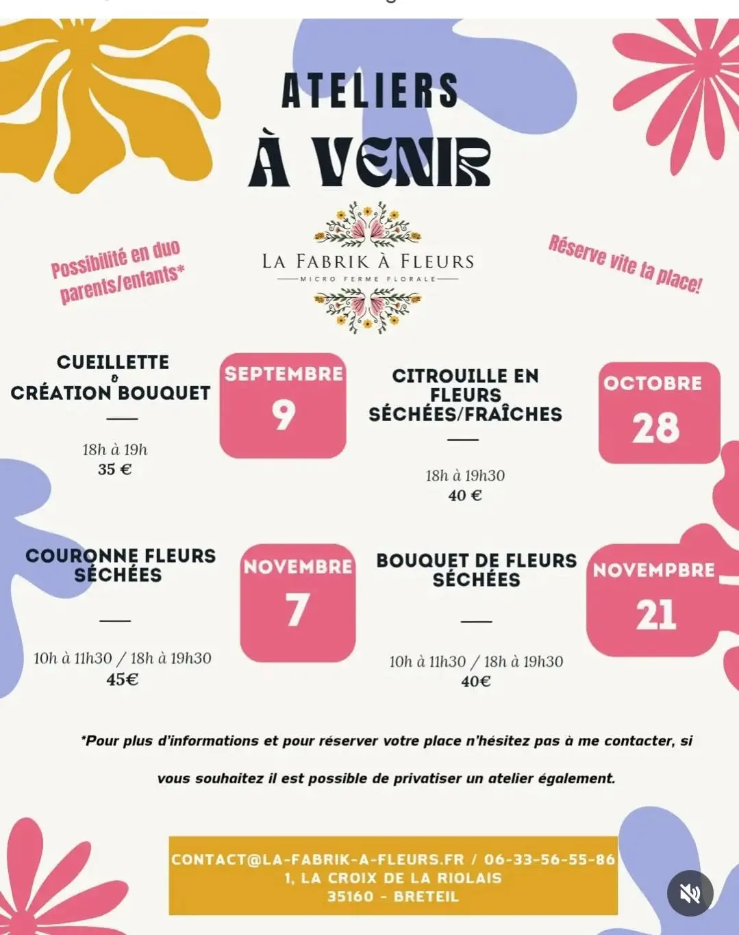 Affiche dates ateliers
