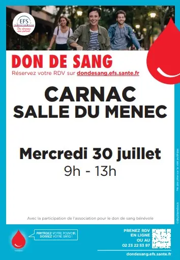 30 juillet - don du sang - salle du menec Carnac