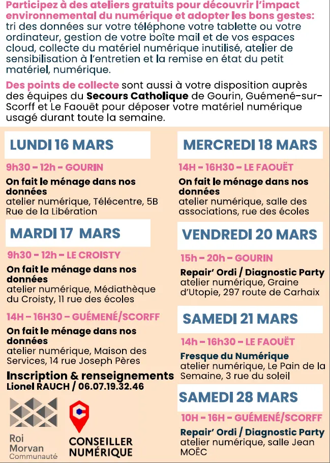 Affiches journées mondiales du nettoyage numérique - lieux, dates, horaires et natures des ateliers