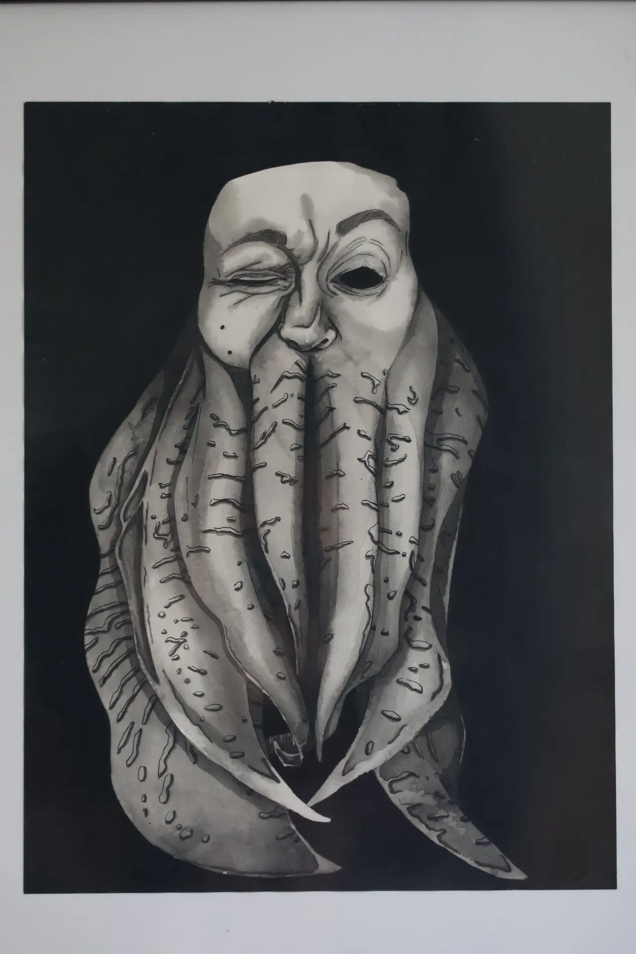 Métamorphe: la seiche, dessin à l'encre de chine