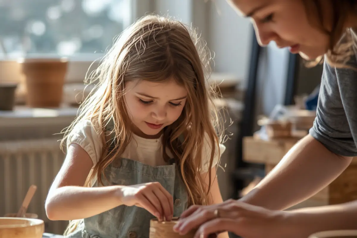 une photo dun enfant créant avec un adulte