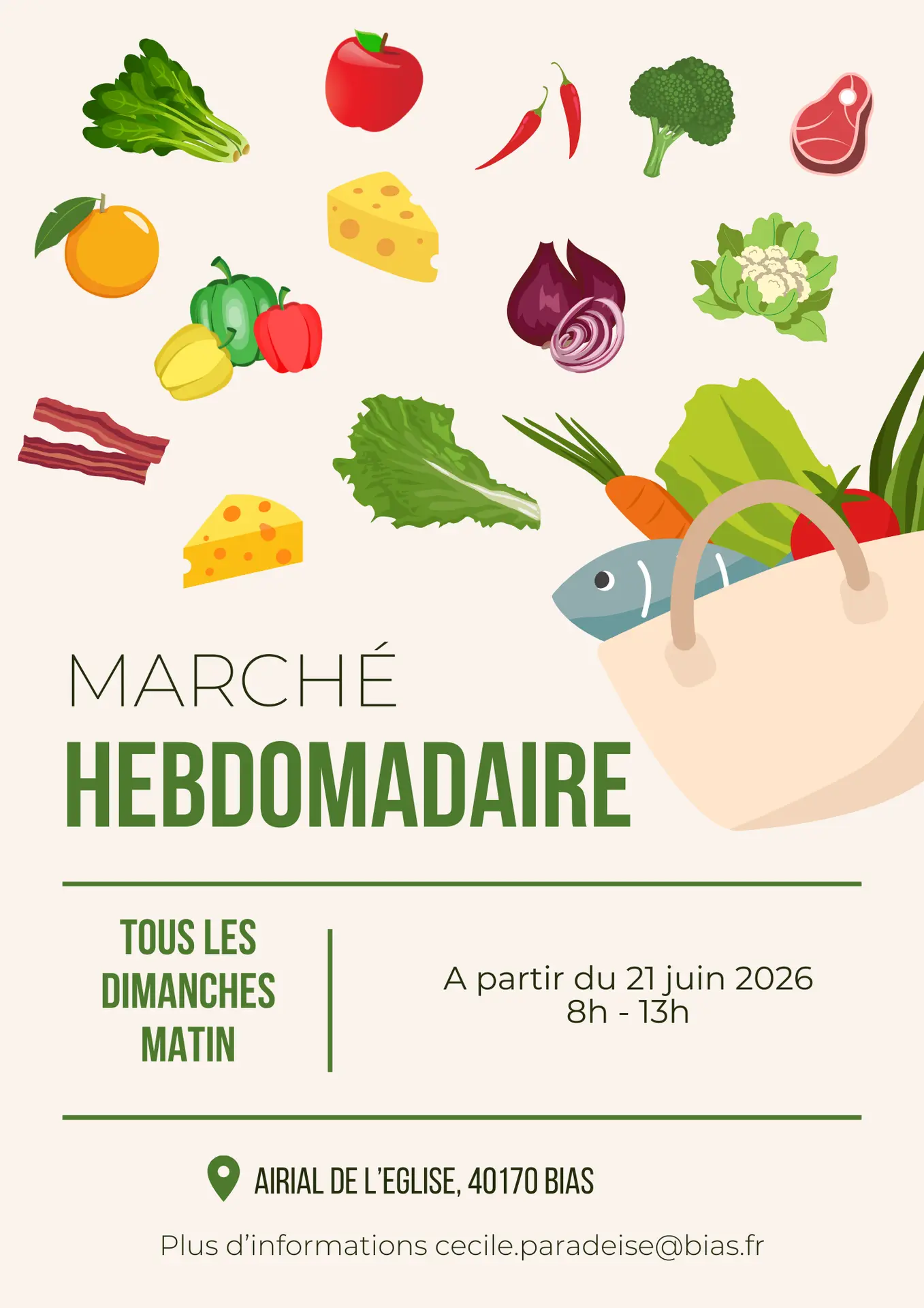 Flyer événement marché producteurs moderne illustratif vert beige coloré - 1