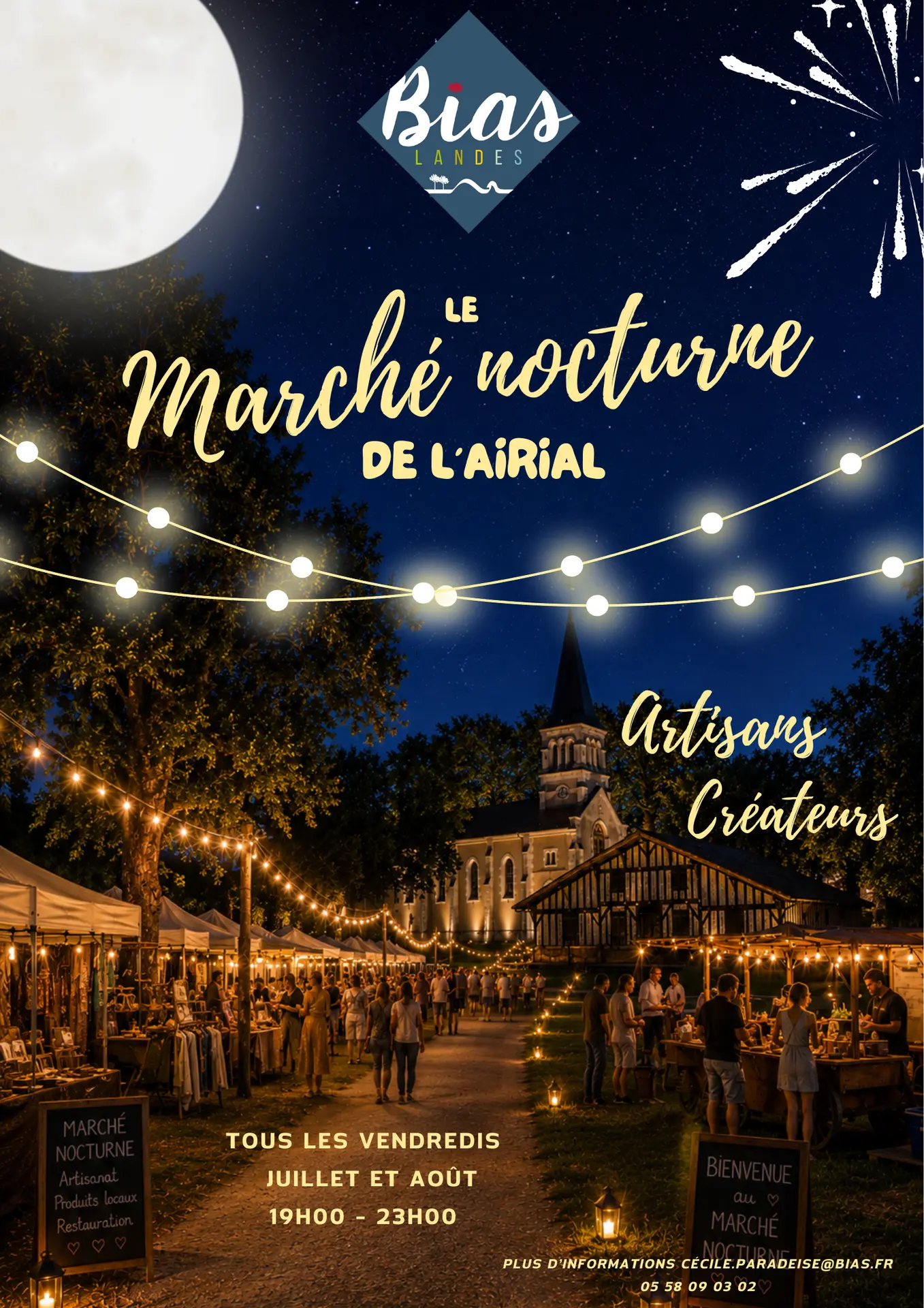 Affiche marchés nocturne estival illustration moderne et simple blanc - 1