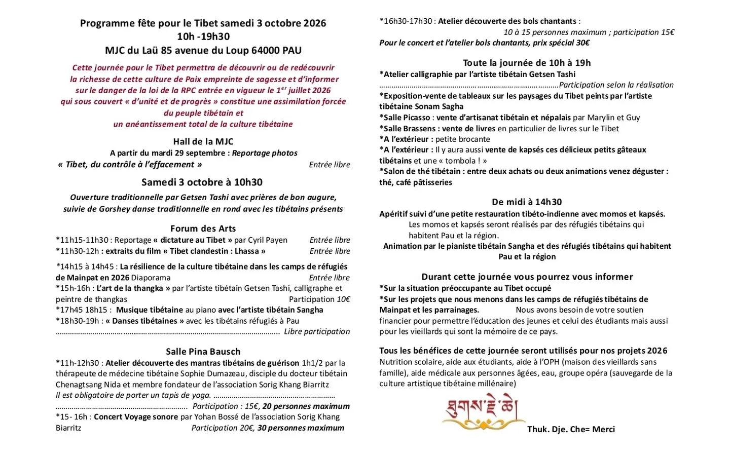 Programme de la fête du Tibet