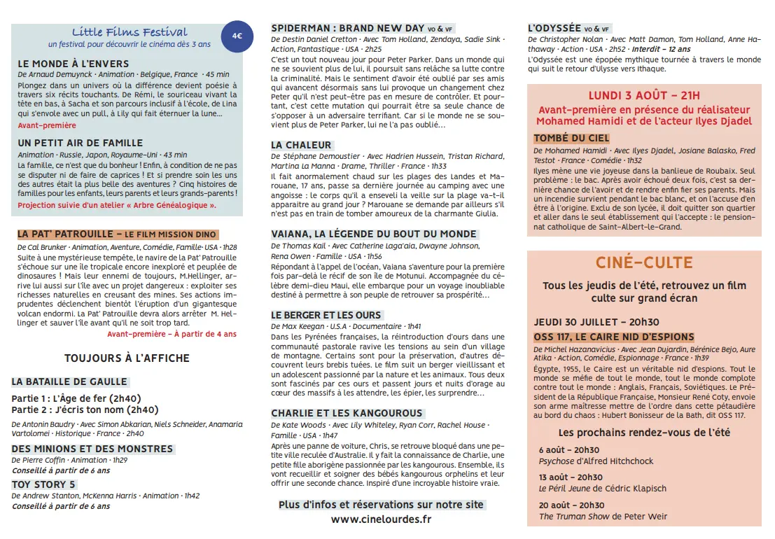 Programme du 29 juillet au 4 août