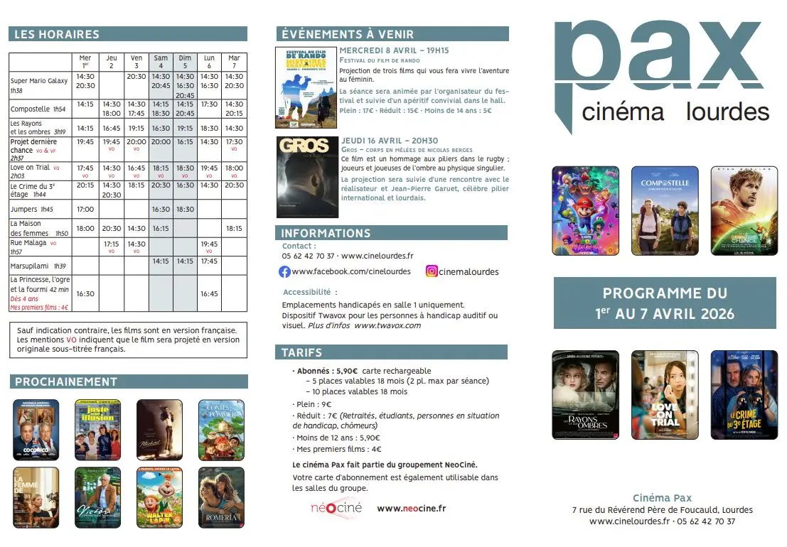 Programme cinéma pax du 1er au 7 avril 2026