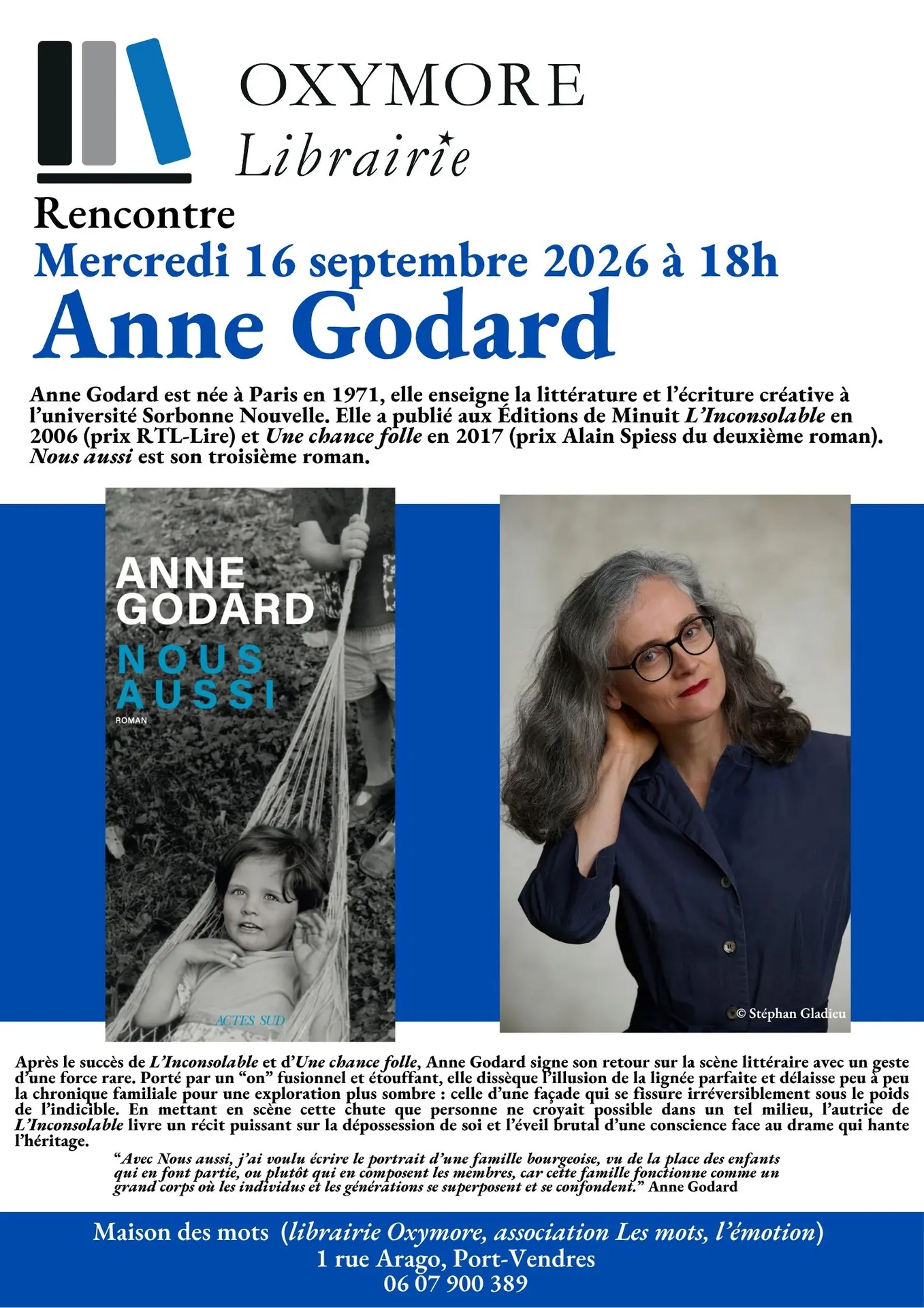 Rencontre Anne Godard 16 septembre2026