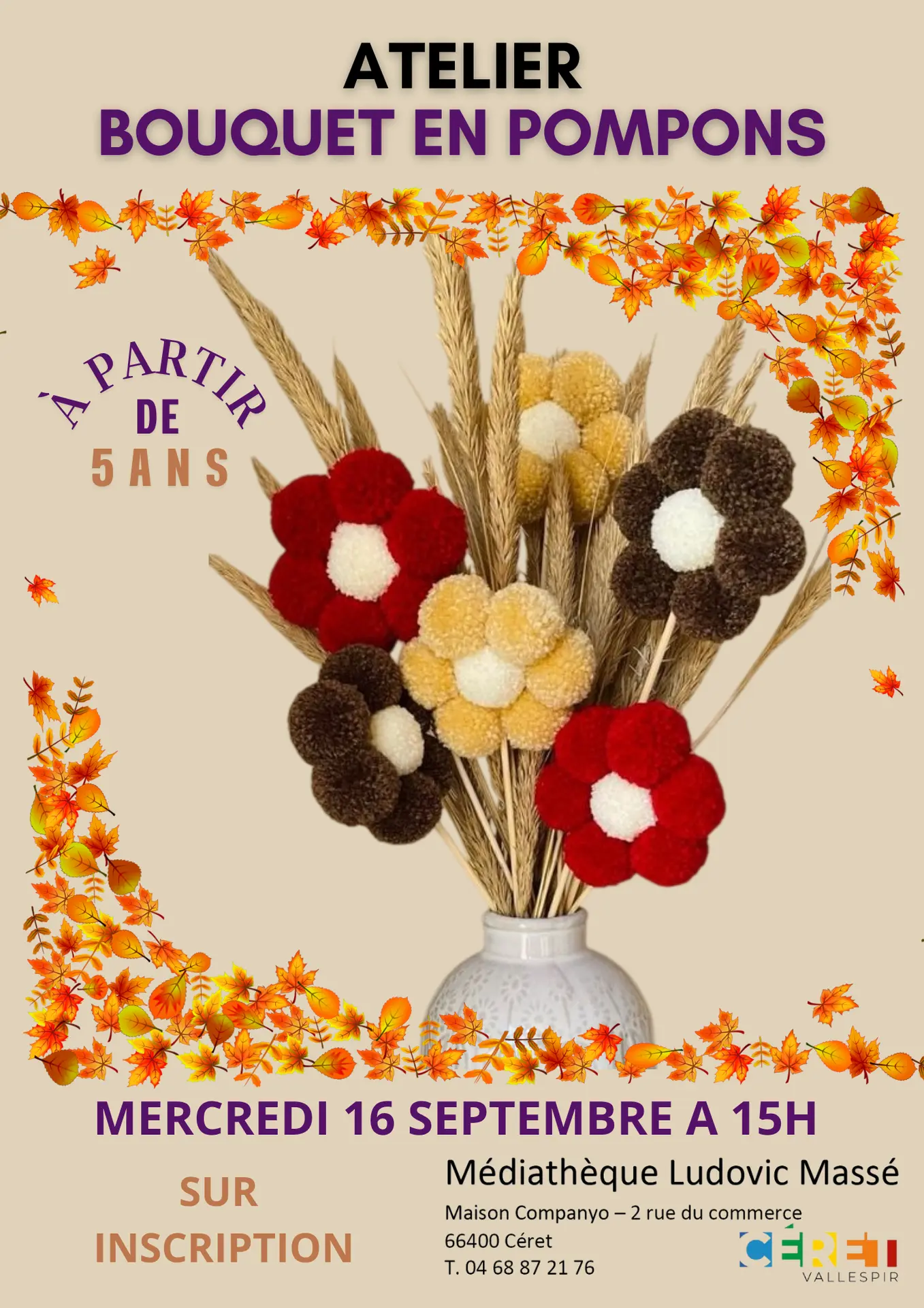 Affiche atelier fleurs en pompons 16 sept 26 - 1