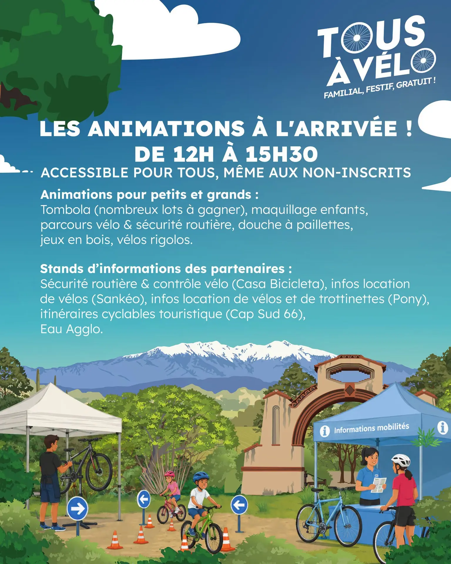 Les animations à l'arrivée tous à vélo