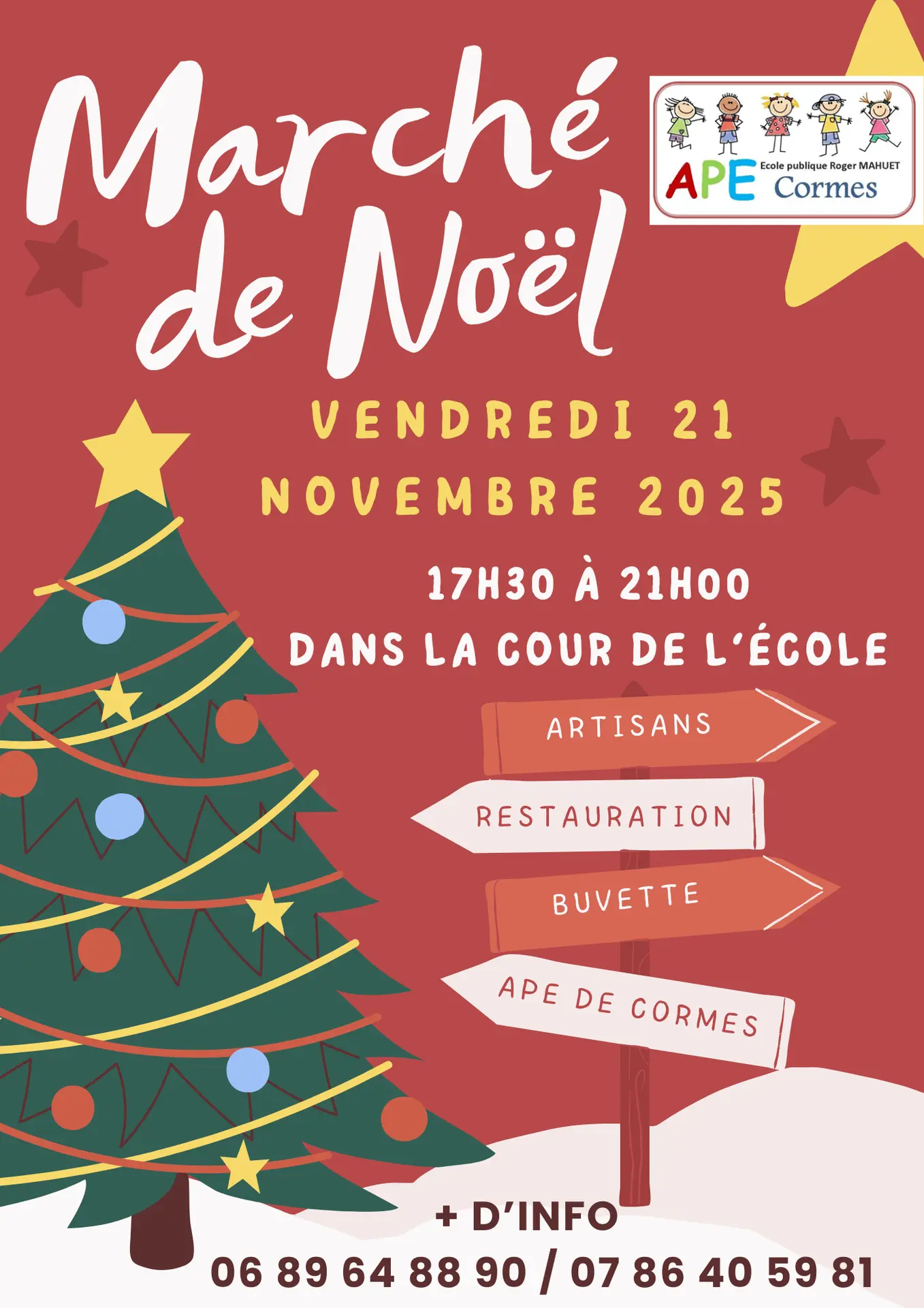 Affiche Marché de Noël Moderne et Simple Illustrations Rouge - 1