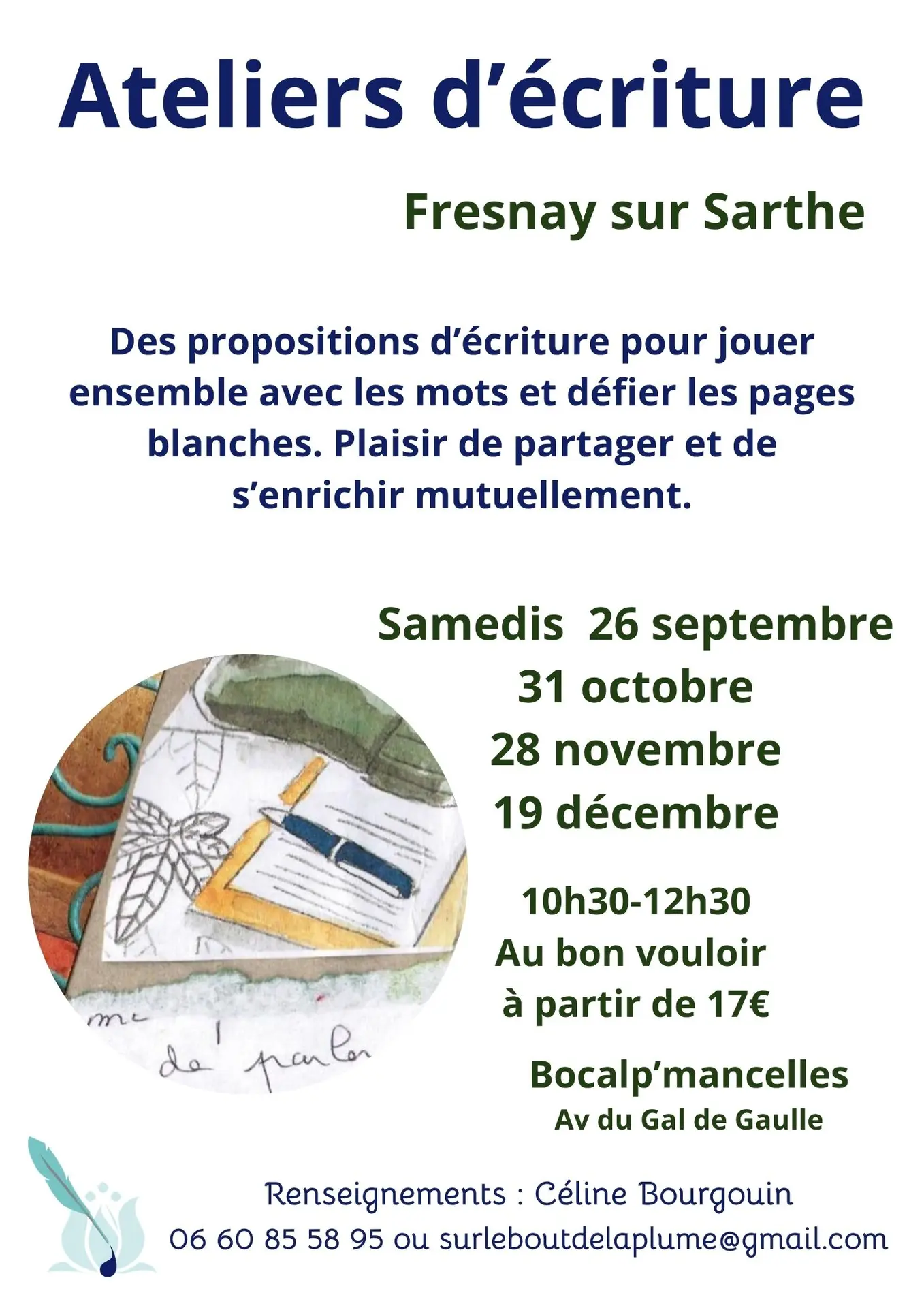Atelier d'écriture Sur le bout de la plume fin 2026