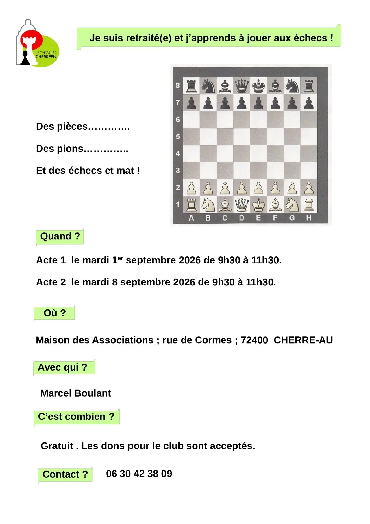 Stage échiquier cherréen