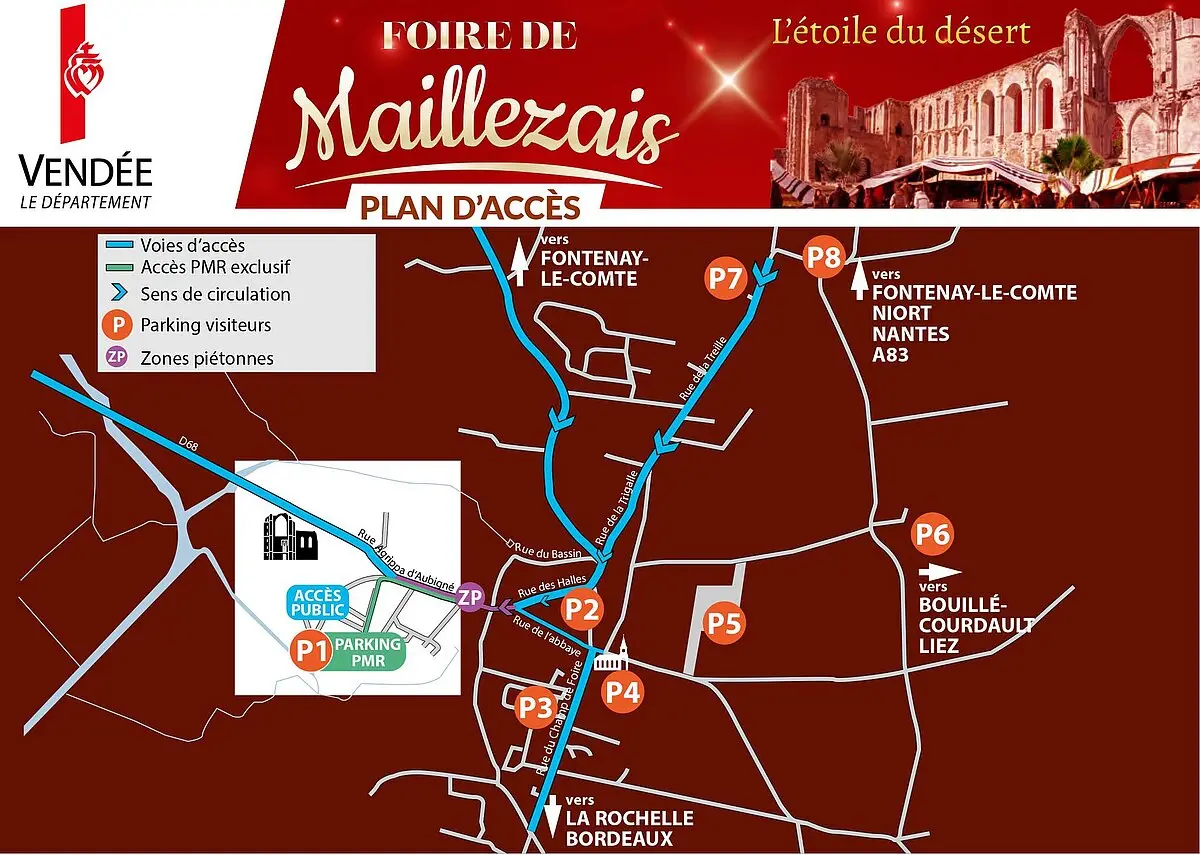 plan d'accès parking foire de Noël abbaye de Mailllezais