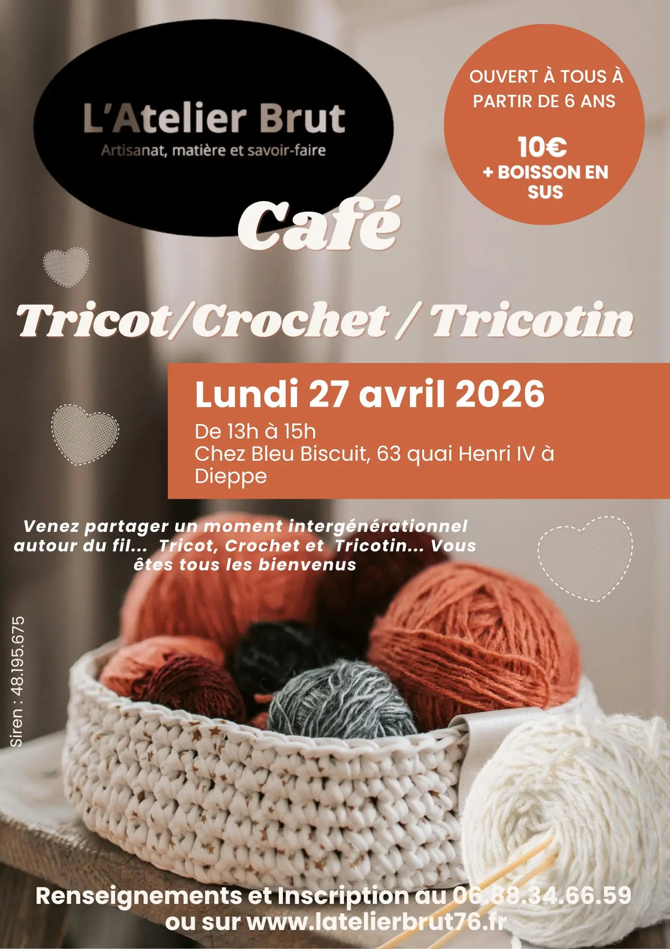 Affiche Annonce Atelier Tricot Photo Moderne Illustré orange Beige - 1