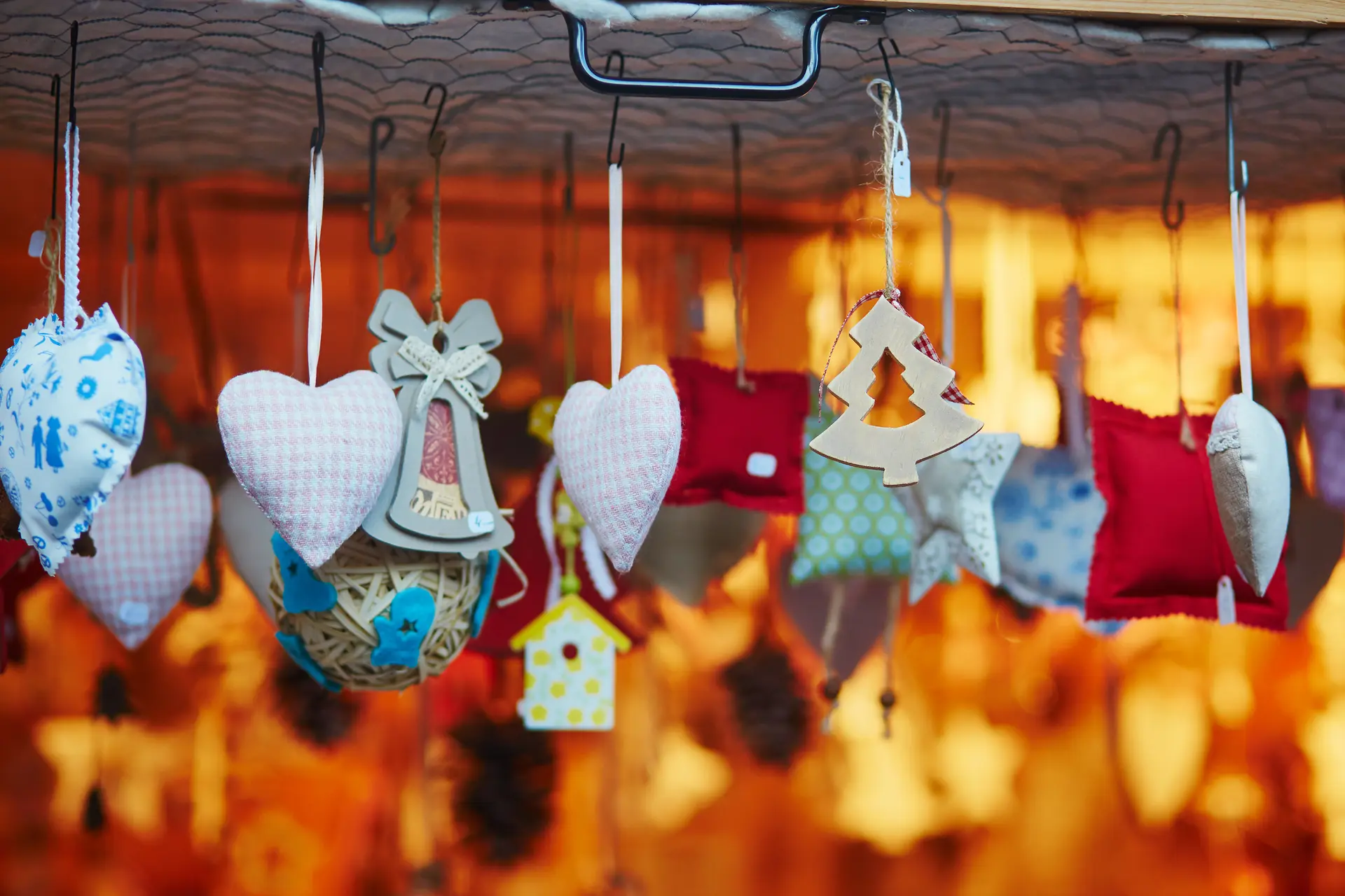 Variety of toys and decorations on traditional Christmas market in Strasbourg