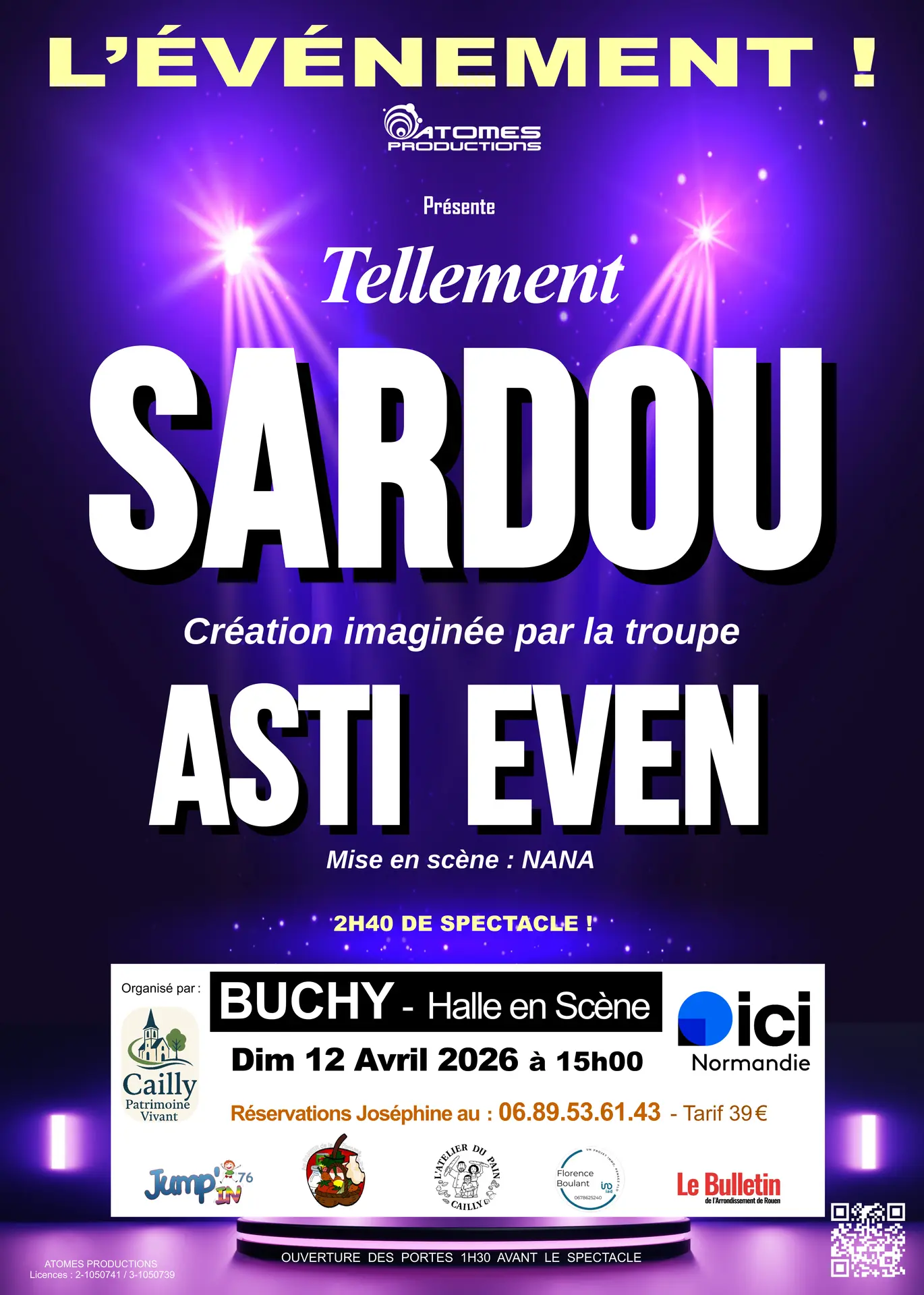 Affiche A3 - ASSO CAILLY PATRIMOINE VIVANT -12 AVRIL 2026 - Tellement... SARDOU  -  Asti EVEN