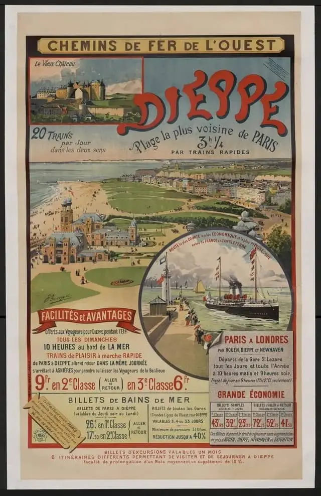 Affiche les Chemins de Fer de l'Ouest - Dieppe