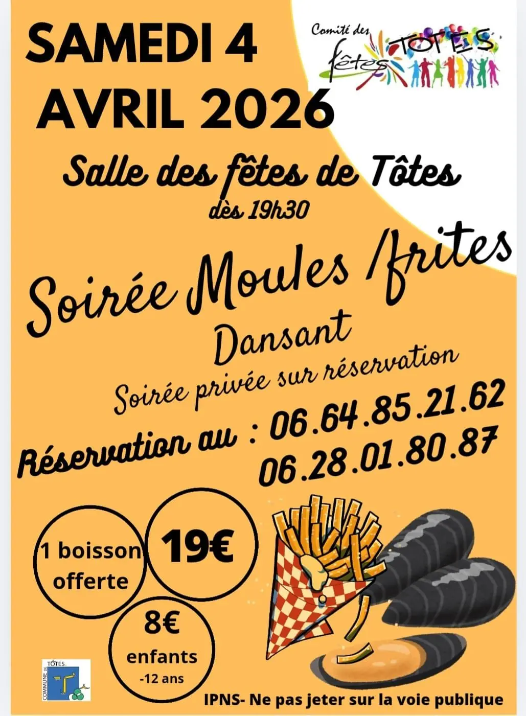 Affiche soirée Moules frites Tôtes avril 26