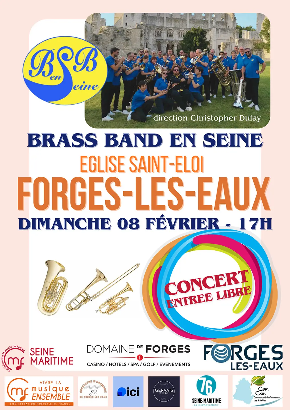 Concert Brass Band en Seine, Eglise Saint eloi, Forges-les-Eaux