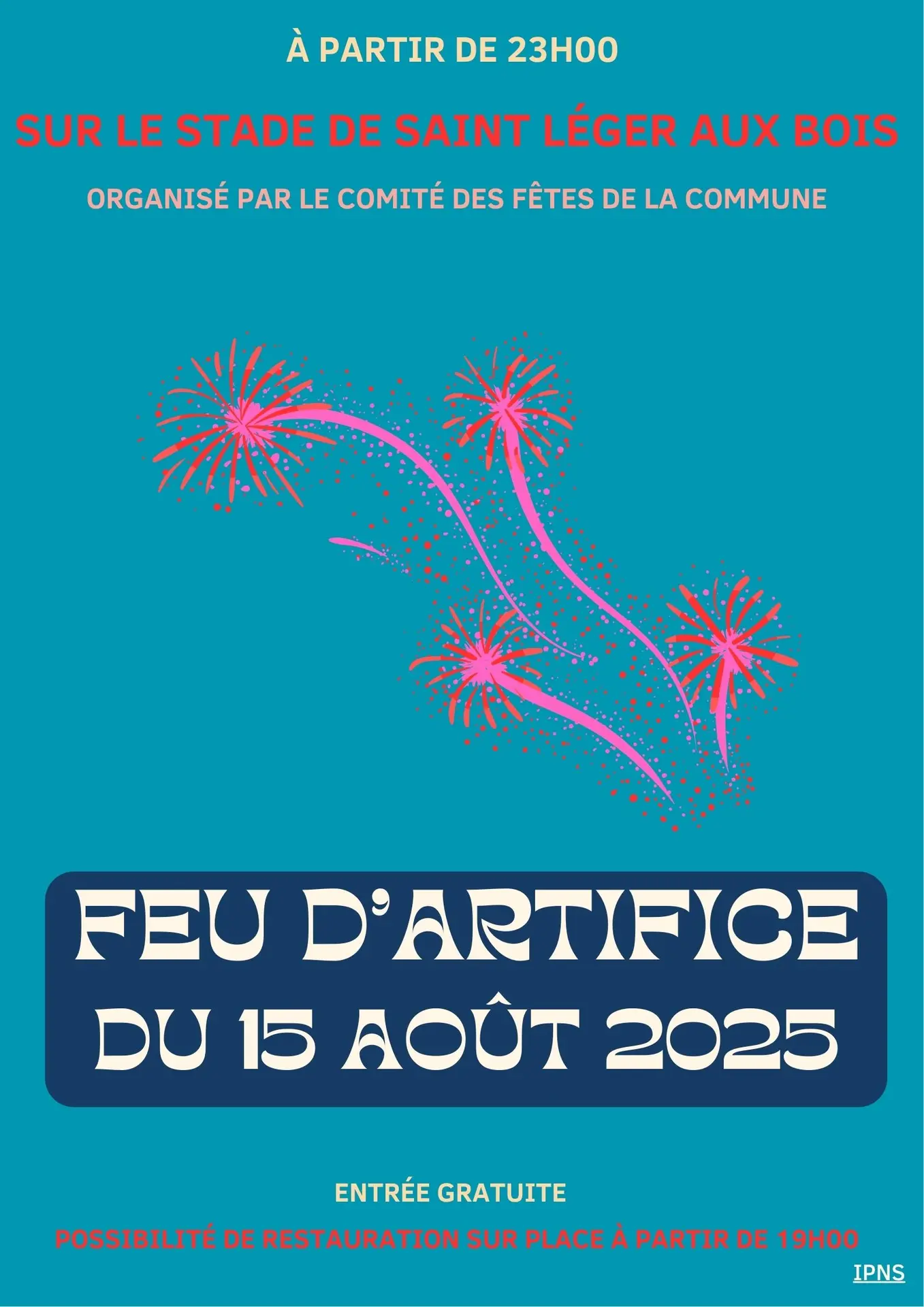 Affiche Fête Nationale 14 Juillet, feu d'artifice illustrated bleu marine - 1