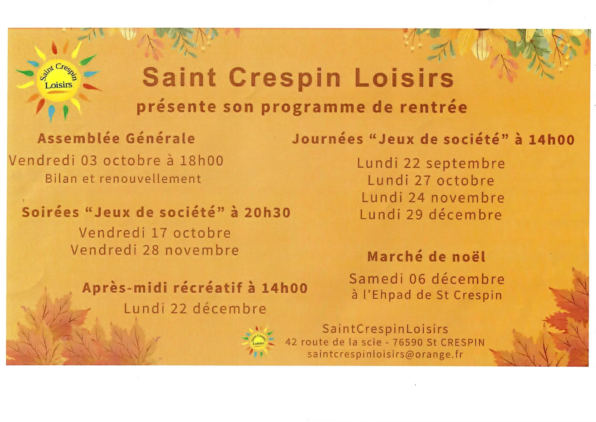 Saint-Crespin Loisirs programme