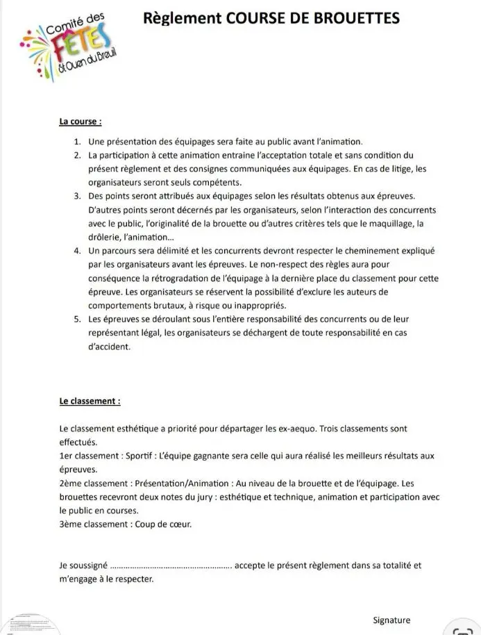 Règlement (suite) Course de Brouettes