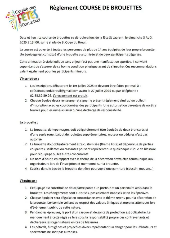 Règlement Course de Brouettes