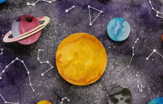 Disposition à plat de planètes en papier