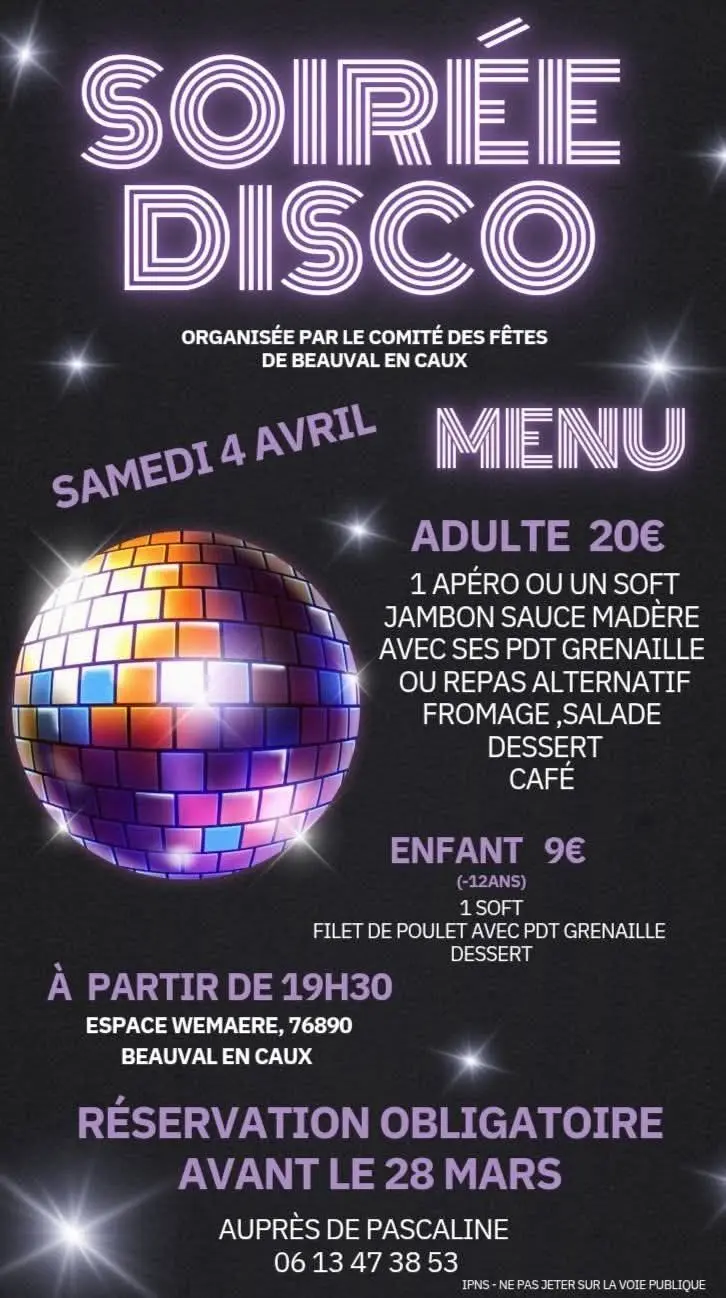 Soirée Disco 4 avril 26 Beauval en Caux