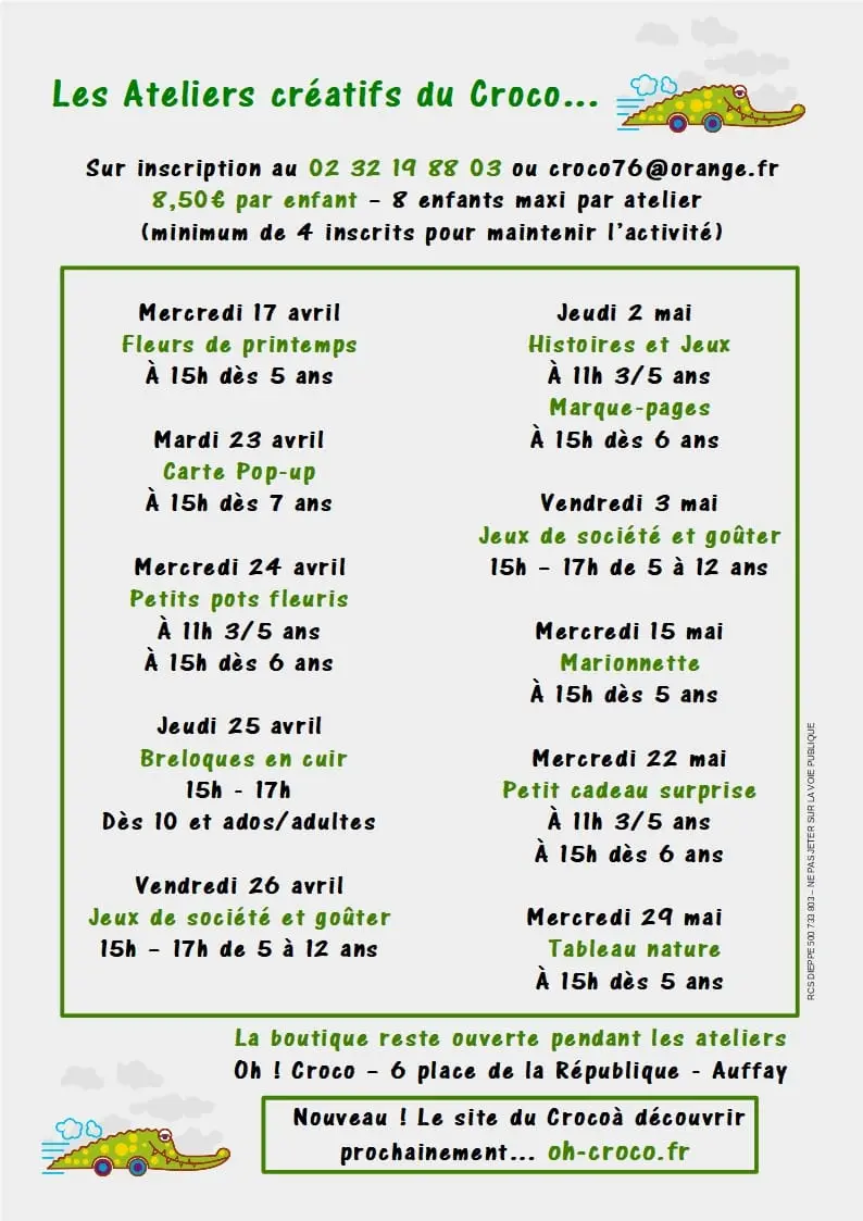 oh croco programme vacances avril mai