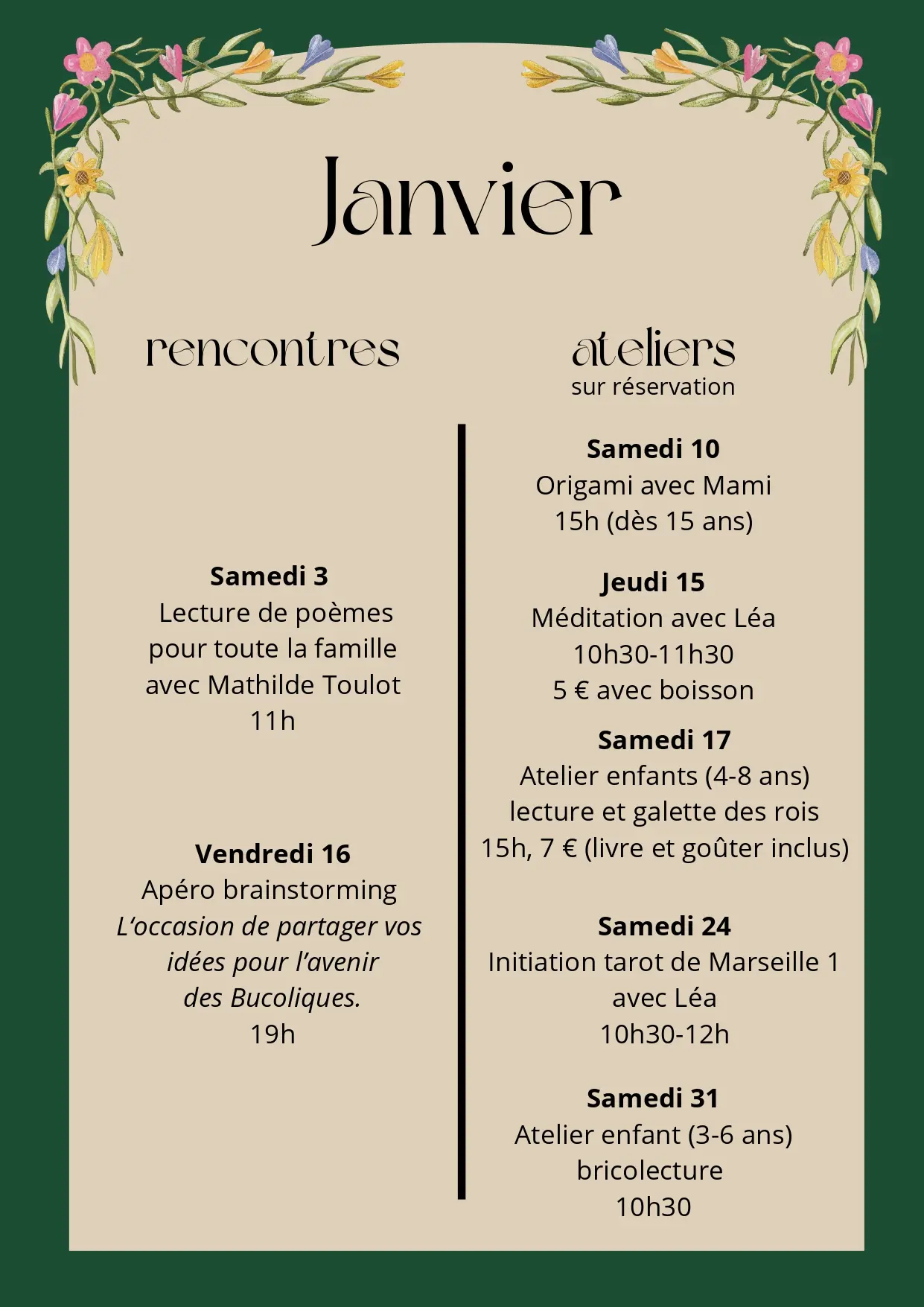 programme Janvier les Bucoliques