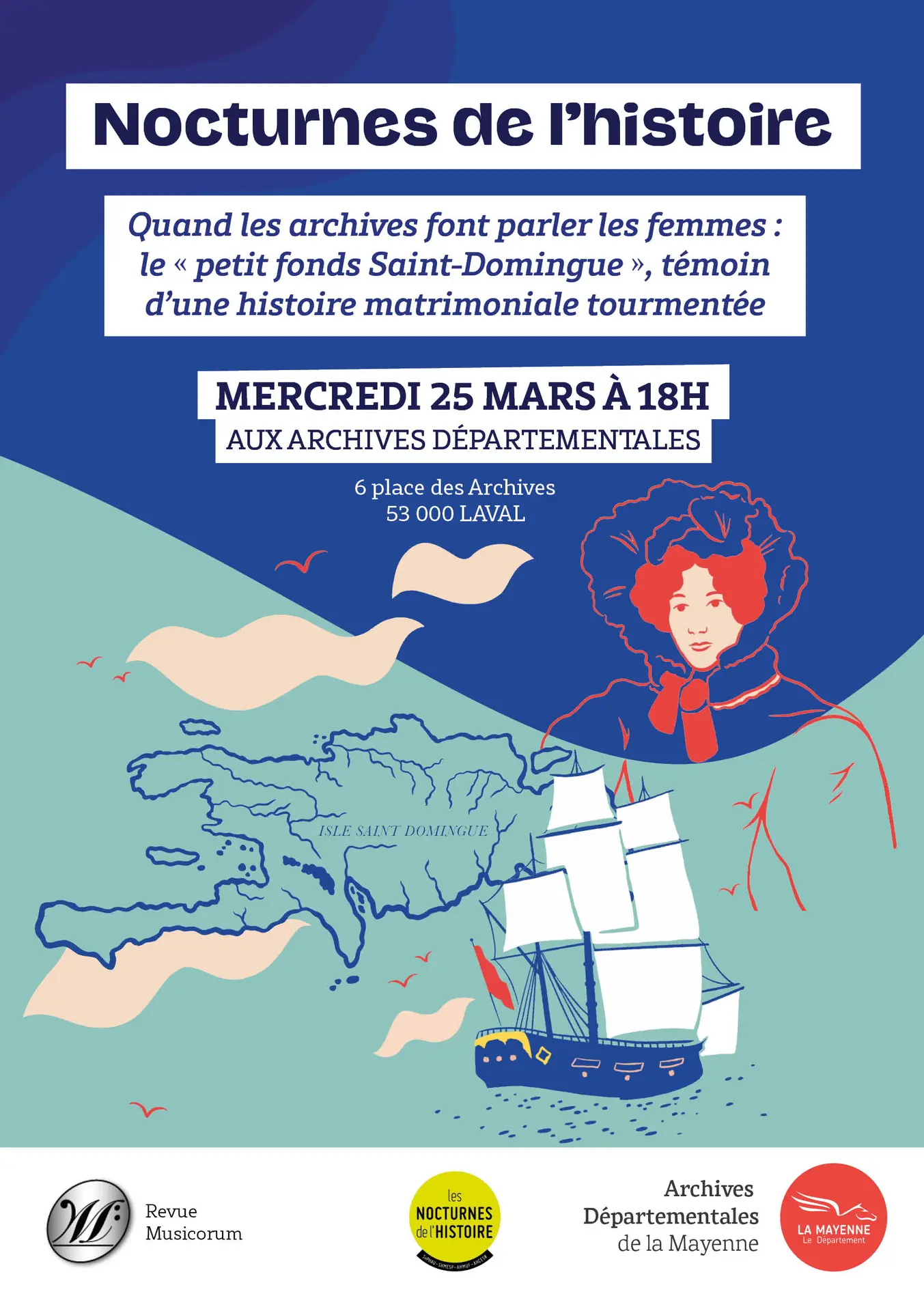 Affiche Nocturnes de l'histoire Archives Mayenne 2026