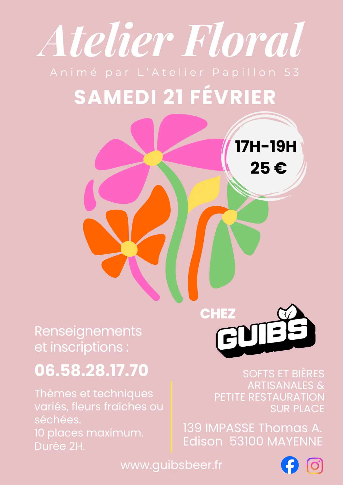 Copie de Affiche Poster Évènement Atelier Créatif Moderne Floral Minimal Vert Rose Gris - 1