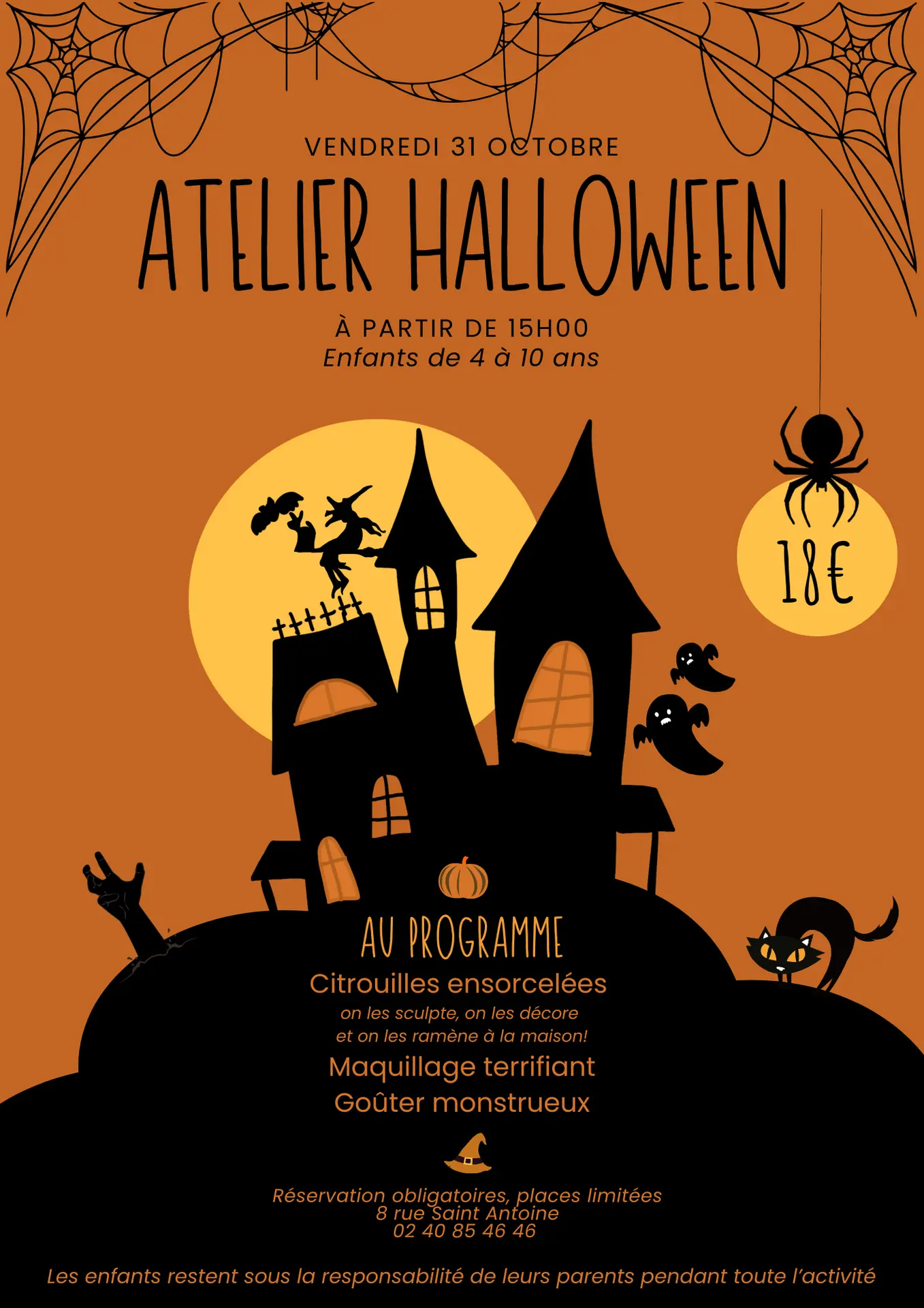 Soirée Halloween illustratif noir et orange Flyer - 1