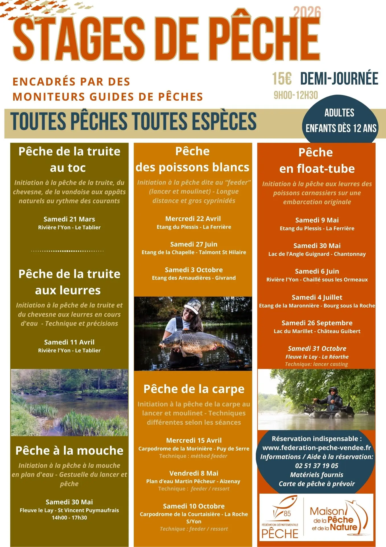 Stages de pêche 1/2 journée 2026