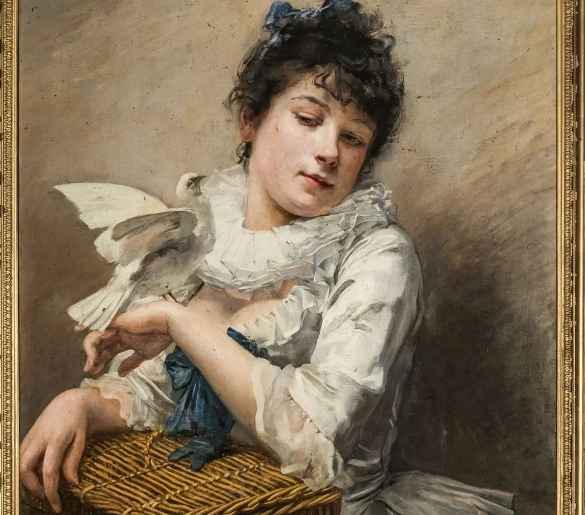 Jeanne Bonnefoi, Jeune fille à la colombe, huile sur toile, 1885, Musée d'art et d'histoire de Lisieux