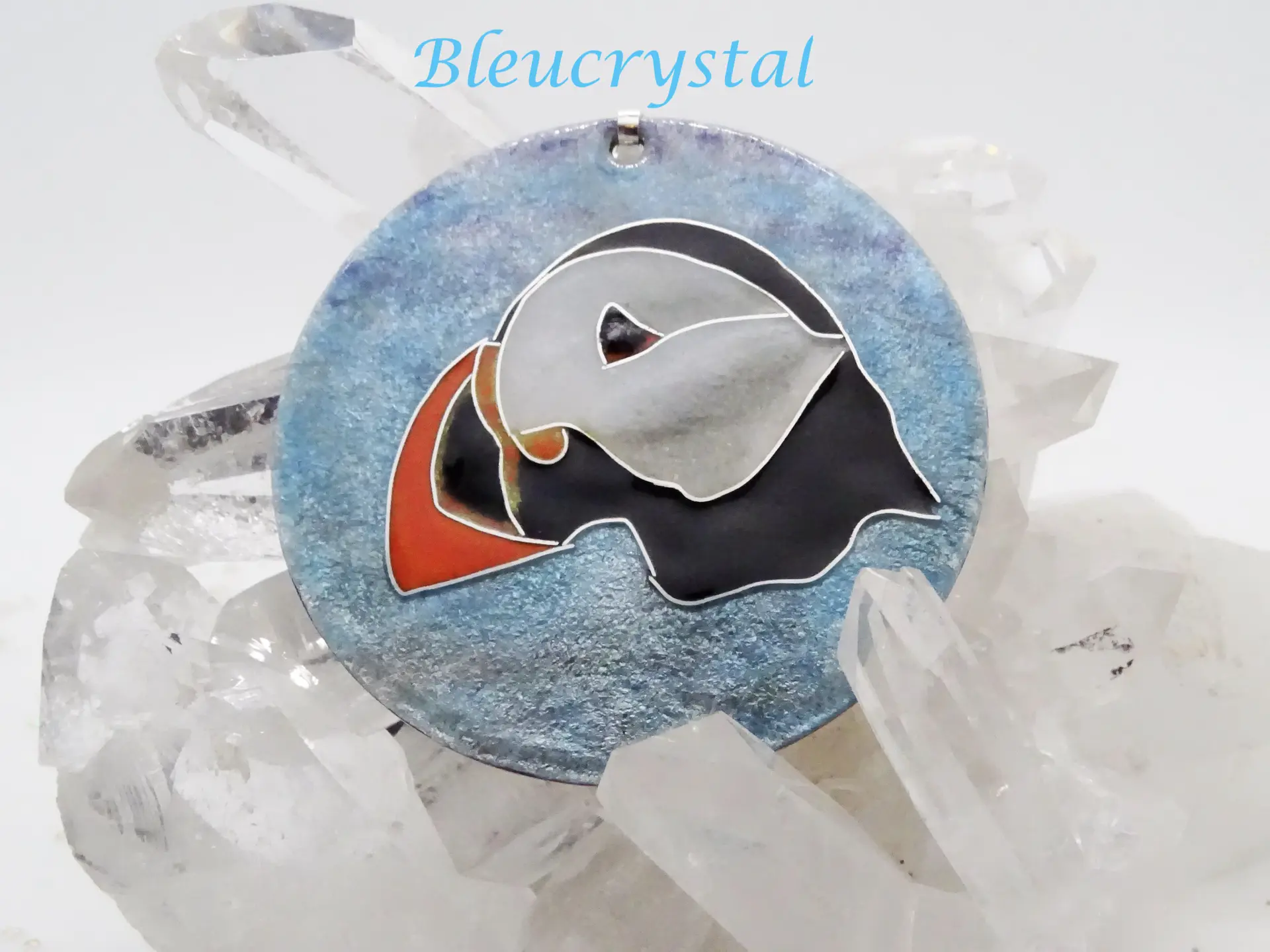 Pendentif macareux-cuivre-argent